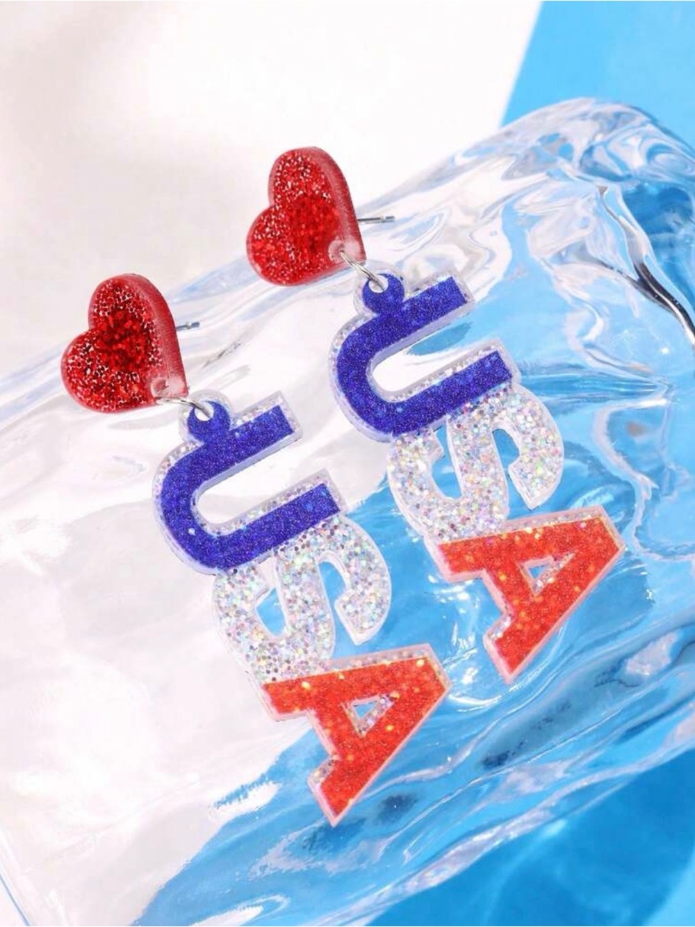 Red Heart USA Glitter Drop Earrings - Kids Accessories